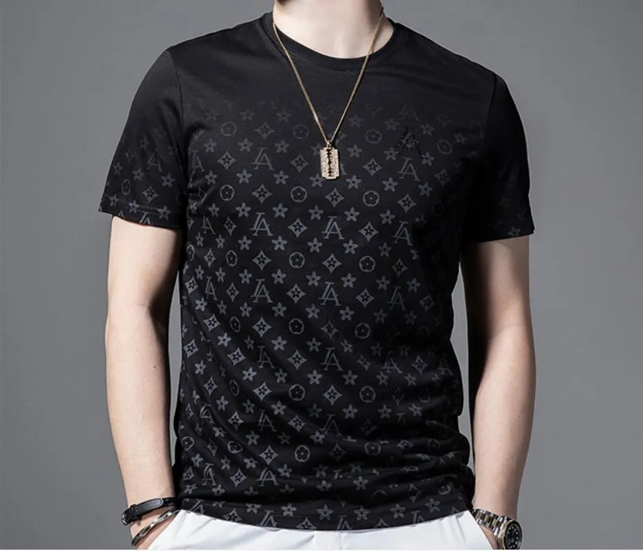 227新しいEd Ummer Slim Half-Sleeve Printing Hot Drill Personality Trendy Ins Round NeckMen'sTシャツブラック