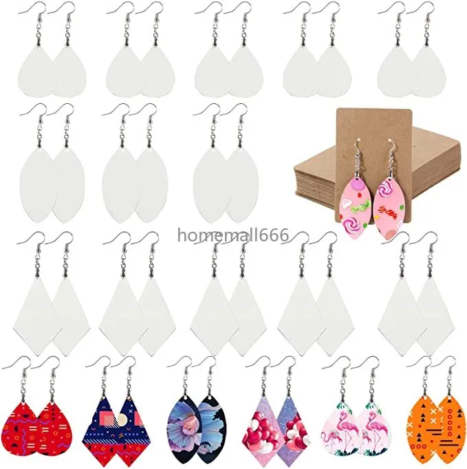 DHL SHIP Sublimation Boucles d'oreilles vierges Boucles d'oreilles de transfert de chaleur en vrac Transfert de bois inachevé Boucle d'oreille blanche avec crochets pour la fabrication de bijoux à bricoler soi-même AA