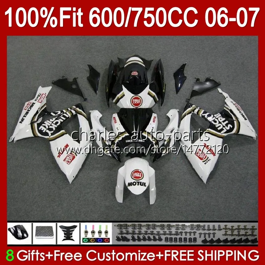 OEM Bodywork para Suzuki GSXR 750CC 600CC 750CC 600CC 750 600 CC 06-07 Corpo 130NO.59 GSXR600 GSXR750 K6 GSX-R750 06 07 GSXR-750 GSXR-600 2006 2007 Injeção Molde de Injeção Lucky White Blk