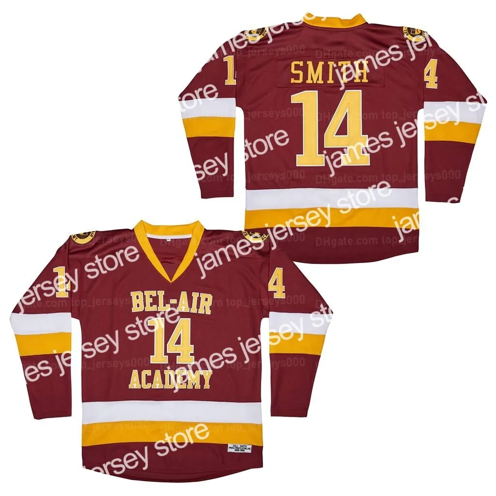 James Will Smith #14 The Fresh Prince of Bel Air Academy Hockey Jersey zszytana bordowa koszula wysokiej jakości