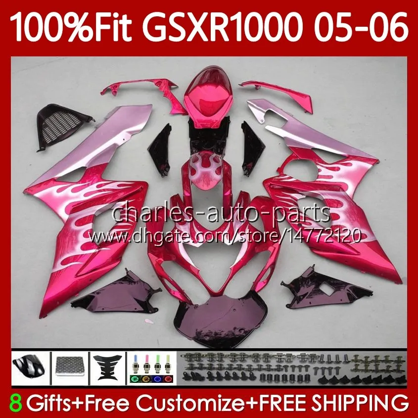 OEM Bodywork For SUZUKI GSXR-1000 GSXR 1000 CC GSXR100 Pink flames 2005 2006 Body 122No.153 K5 1000CC 2005-2006 GSX R1000 GSX-R1000 05 06 Injection Mold Fairing Kit