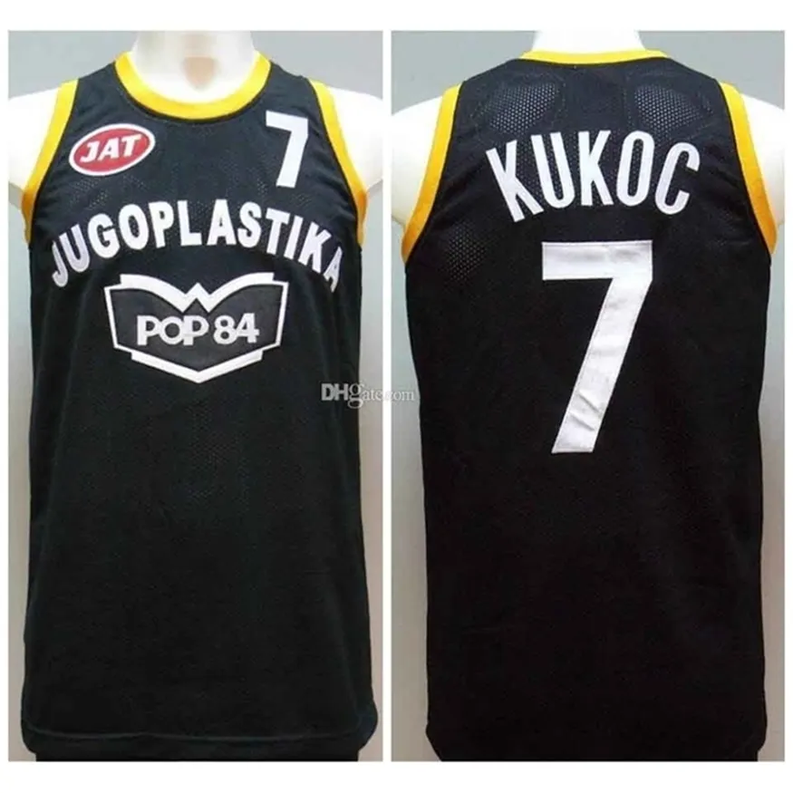 Nikivip toni kukoc #7 jugoplastika pop 84 Joegoslavië zwarte retro basketbal jerseys heren genaaid op maat elke nummernaam