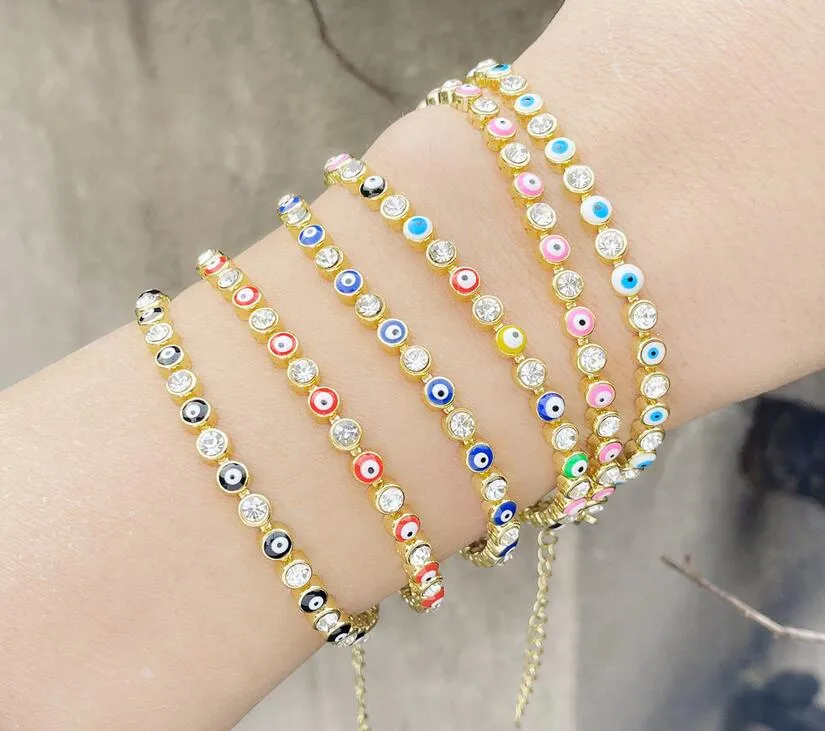 Evil Eye Chain Armband Härlig Blå Ögon Pärlor Länk Kedja Bangle Lycka Skydd Emalj Pärlstav Turkiska Smycken