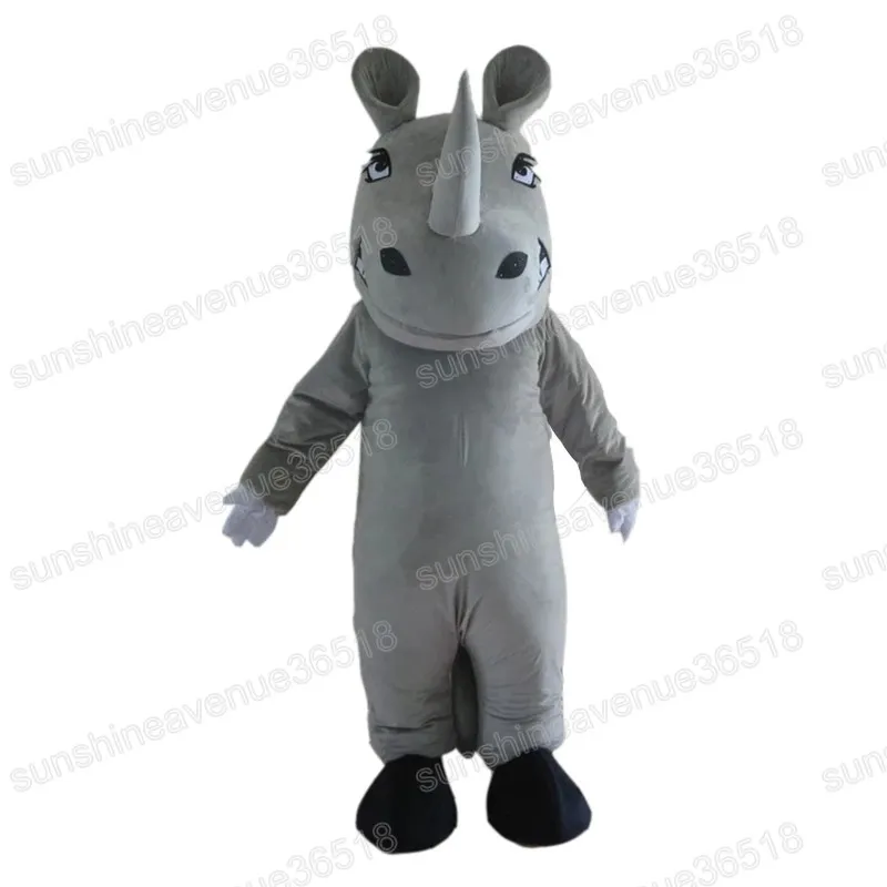 Halloween Gray Rhinoceros Mascot Costume Cartoon -thema Karakter Carnaval Unisex volwassenen Maat Kerst verjaardagsfeestje Fancy Outfit
