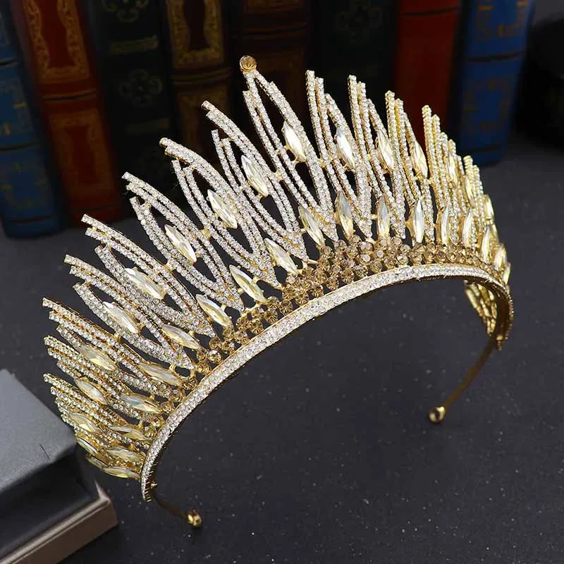 Headpieces Luxurious Rhinestone Crystal Gold Wedding Big Crown Queen Bridal Women Beauty Pageant Bridal Hair Jewelry Accessories Gift