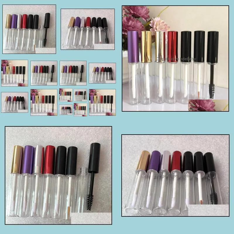 5ml lip gloss tube with black/purple/gold/silver lid empty makeup lip oil container chapstick lip balm tube sn1336