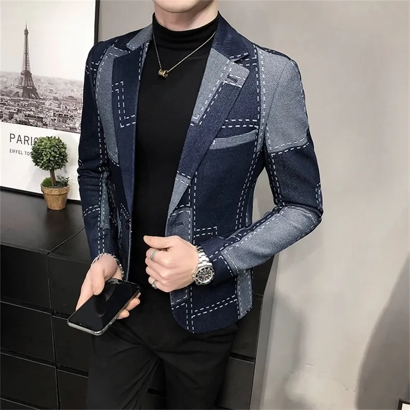 Frühling Herbst Blazer Männer Slim Fit Britischen Plaid Formale Anzug Jacke Party Hochzeit Business Casual Blazer Männlich Schlank Mantel 220812