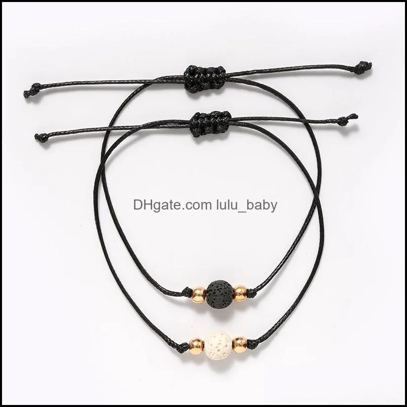 8mm black white lava stone beads strand bracelet diy  oil perfume diffuser lover rope braided adjustable bracelets lulubaby