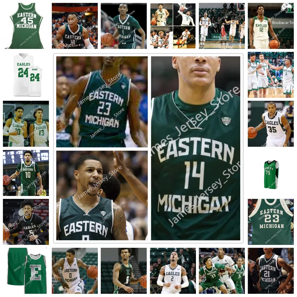 NCAA Custom Eastern Michigan EMU Maillot de basket cousu 21 Emoni Bates 5 Noah Farrakhan 13 Mo Njie 33 Derek Ballard Jr. 23 Thomas Binelli 14 Malcolm Clements Jersey