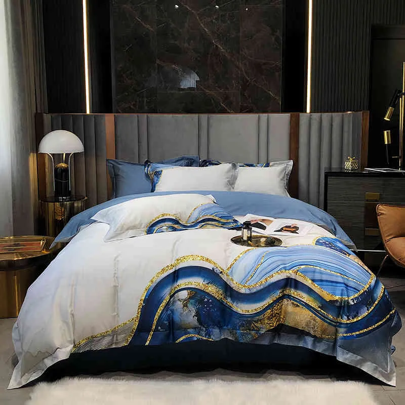 2021 Spring and Summer New 100 Thread Count Digital Printed Cotton Four Piece Set Abstract American Style Soft Bedding