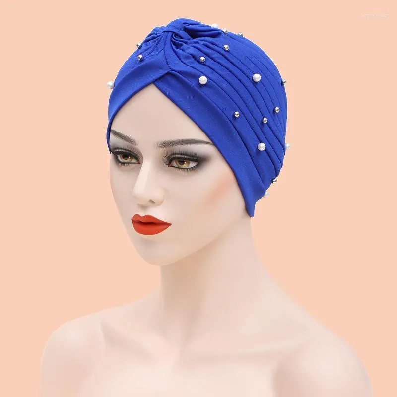 Beanie/Skull Caps Fashion Headscarf Muslim Women Hijab Inner Chemo Hair Loss Pleated Hats Female Beaded Turban Headwear Islam HeadwrapsBeani