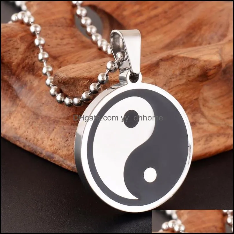 pendant necklaces religious chinese yin yang unisex stainless steel mens womens necklace yinyang ba gua black white enamel jewelry