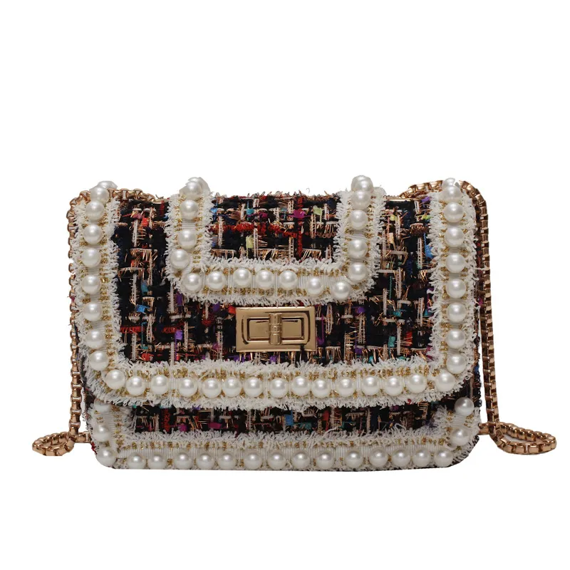 Sweet Lady Flap Square Bag 2019 Summer New High Quality Wool Pearl Womens Handbag Lock Chain Shoulder Messenger Bag1 From 25 9 DHgate
