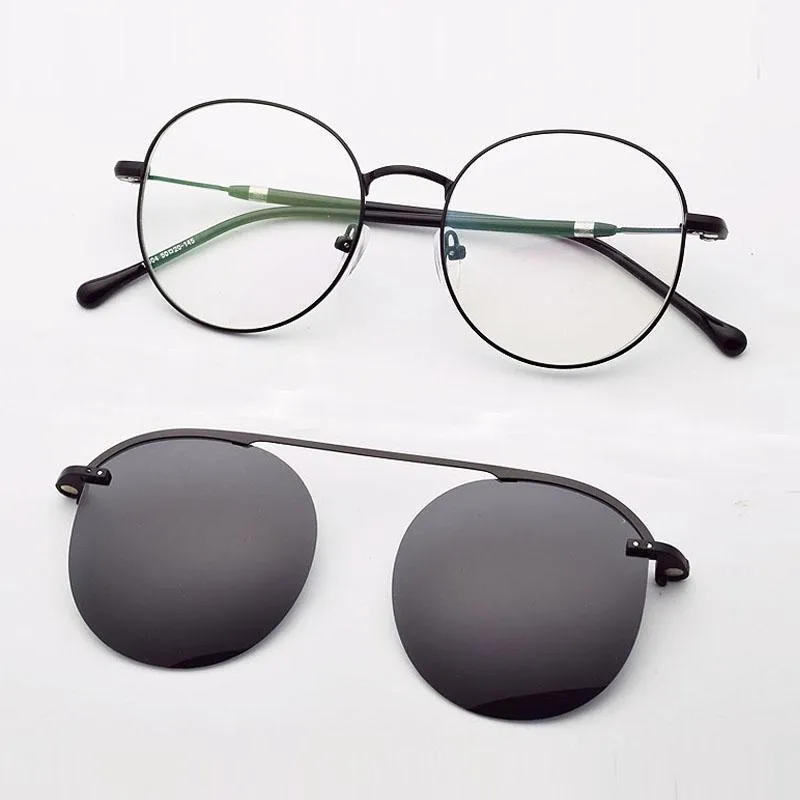 Fashion Sunglasses Frames Round Frame Glasses Male Gold With Magnet Polarized Set Mirror Ultra Light Silver Eyeglasses Retro Brown Mir