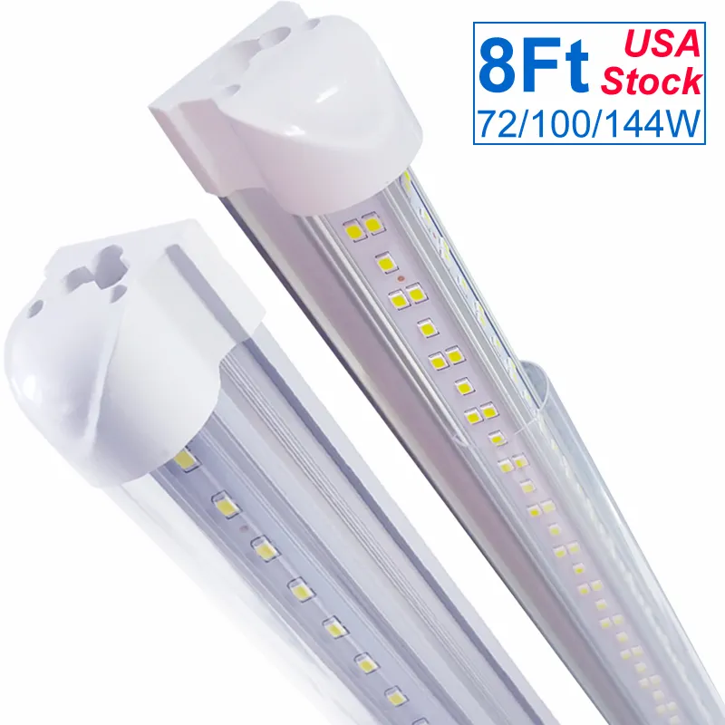 T8 8ft LED متجر مصابيح LED 72W V على شكل أنبوب الأنابيب المصابيح 8foot 2.4M إضاءة السقف استبدال الفلورسنت منخفضة الانظار ربط سقف متكامل شنت