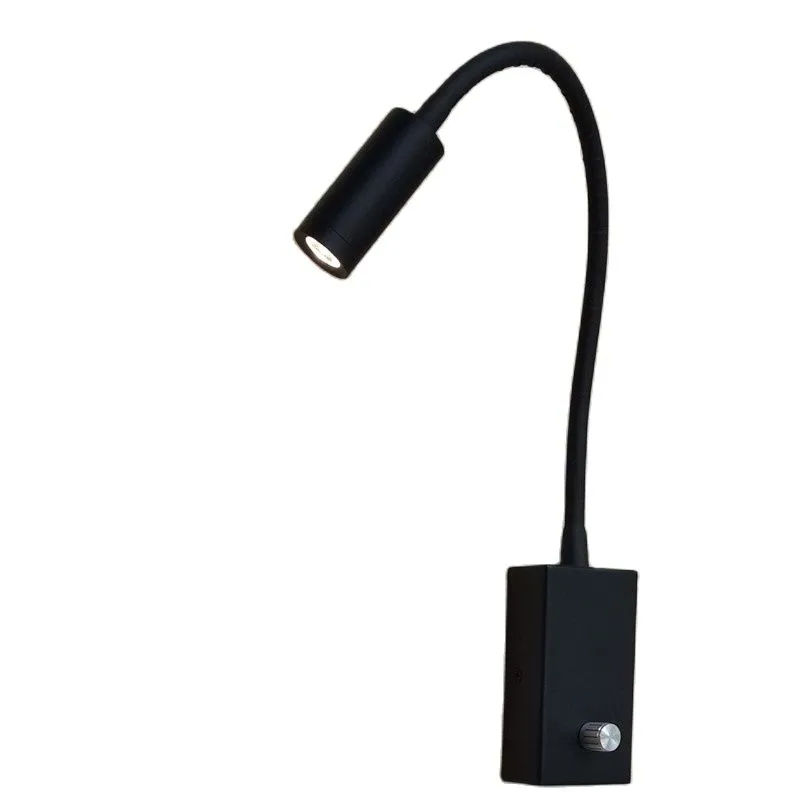 Topoch-lampor för våningssängar Twist Dimmer/On/Off LED-lampa 3W Fokuseringslins Directional Nightstand Aluminium Hose AC100-240V DC12V för Home RV Boat Decor Sconces