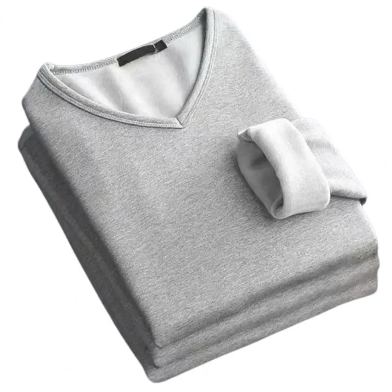 Suéteres para hombres Ele-choices Camisas básicas para hombres Color sólido Cuello en V Grueso Top de felpa Ropa interior para hombres Ropa para hombres