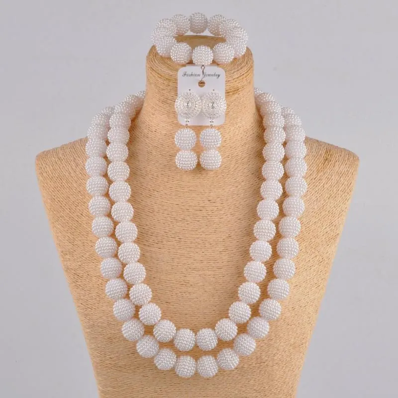 Orecchini Collana Europa e America Long White simulato perlato per la festa nuziale gioielli da sposa da 24 pollici perle africane set Zds03Earrings