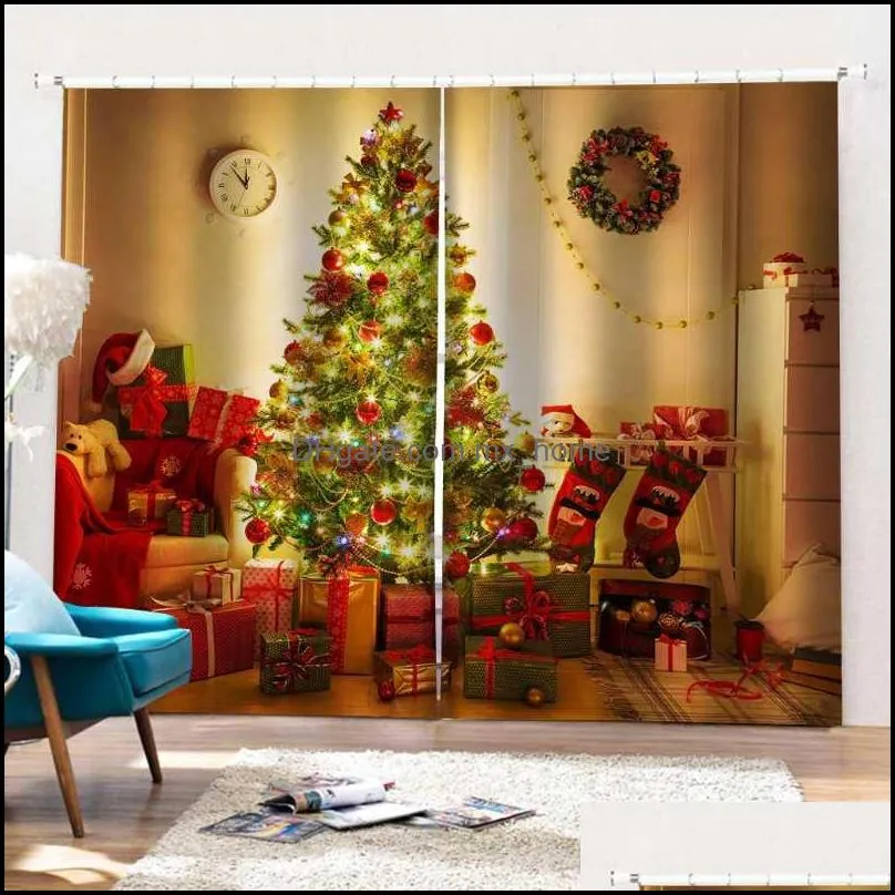 Curtain & Drapes Custom 3D Christmas Tree Curtains For Living Room Bedroom Home Decor Sock Design Cortinas