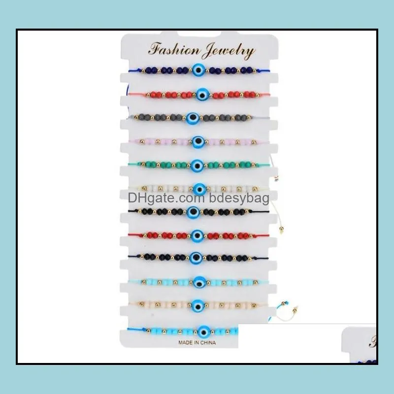 12pcs/set Turkey Blue Evil Eye Bracelet Women Handmade Rope Chain Crystal Beads Bracelets for Girl Party Jewelry Gift wholesale