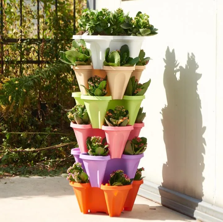 Four Petals Strawberry Stereoscopic Planters Pot Stackable Balcony Vegetable Pots Colorful No Space Practical Basin SN6450