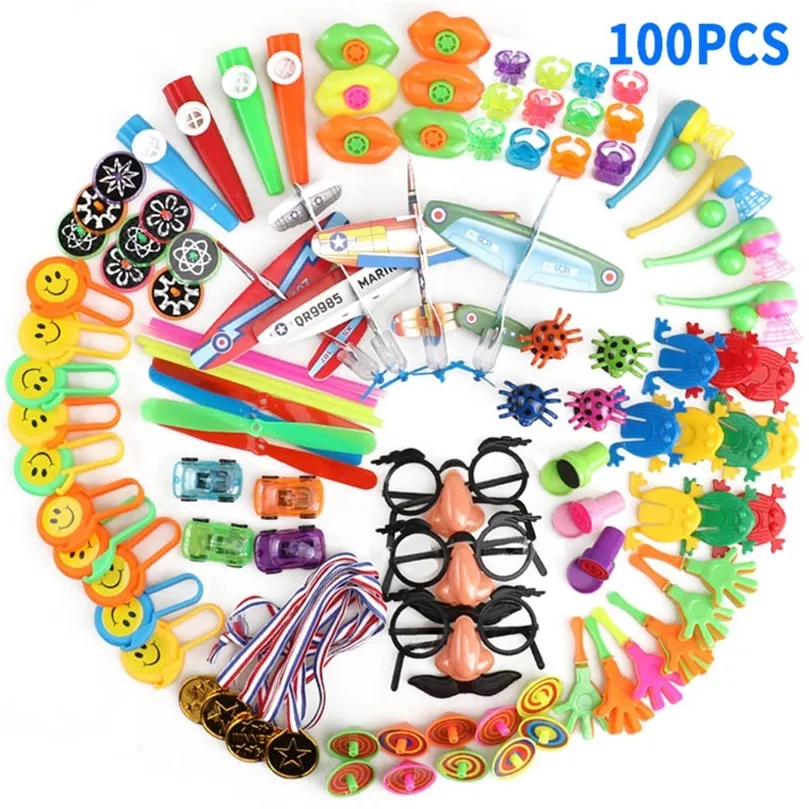 100st Party Favors Carnival Priser Goodie Bag Birthday Present Pinata Fillers Kids Toys School Reward Festive Party Supplies 220527