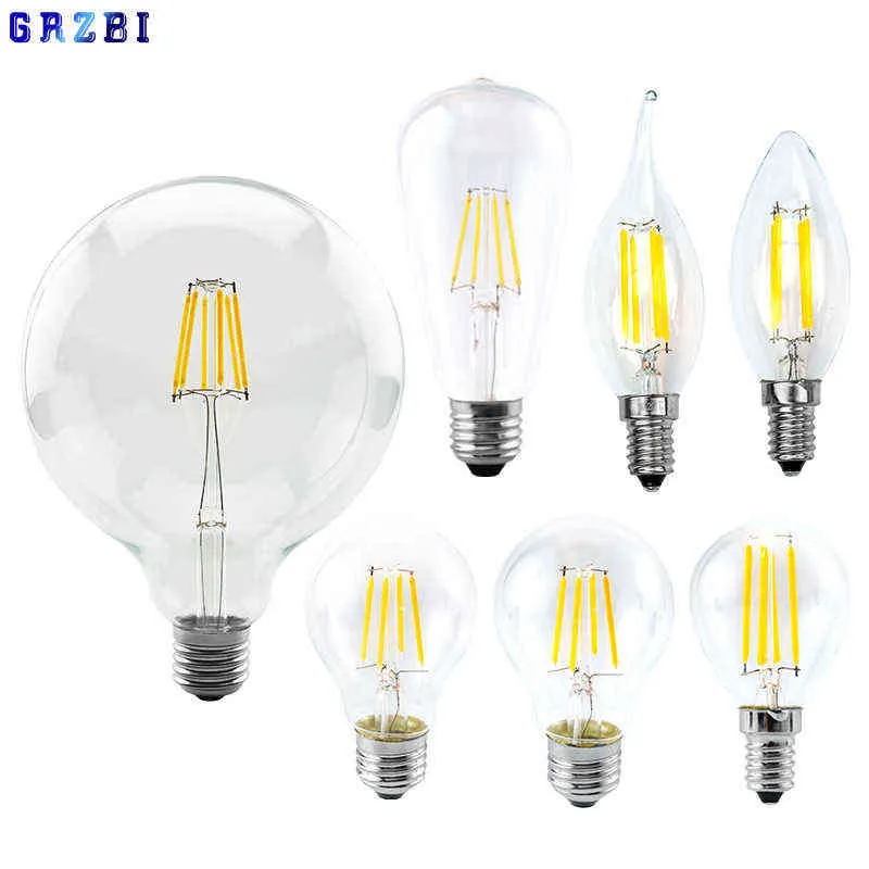RETRO EDISON E27 E14 LED FLEAMPH LAMP 220V-240V Light Bulb C35 G45 A60 ST64 G80 G95 G125 Glass Bulb Vintage Candle Light H220428