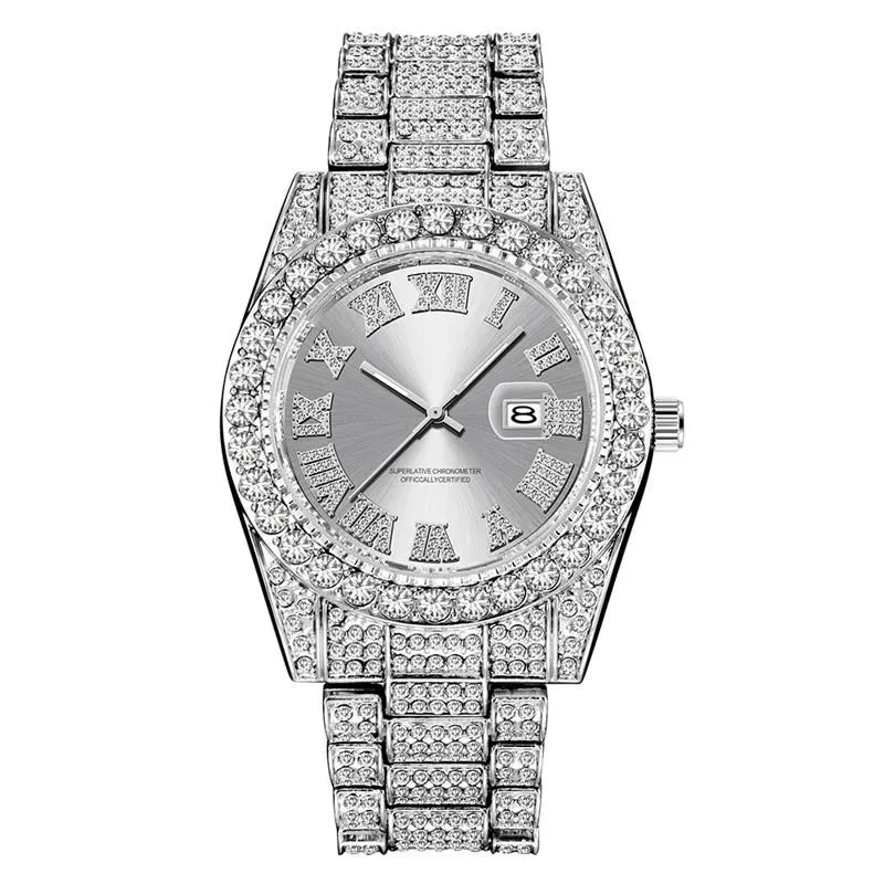 Mens silver iced out watch on sale