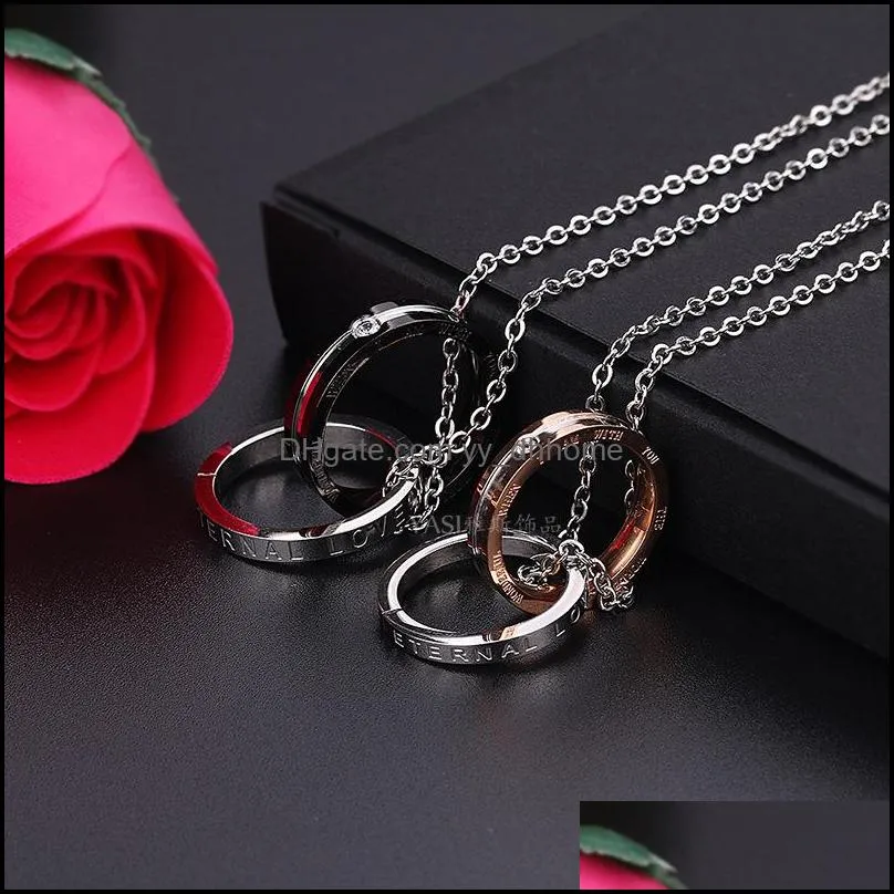 fashion double circle pendant necklace for couple letter interlocking hoop infinity charm necklace eternity best valentine`s day