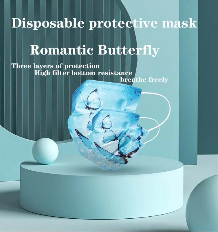 Moda Yetişkin Maskeleri Konforlu 4D Tek Kullanımlık Düz Maske Kelebek Koruması Toz Groopt Üç Katman