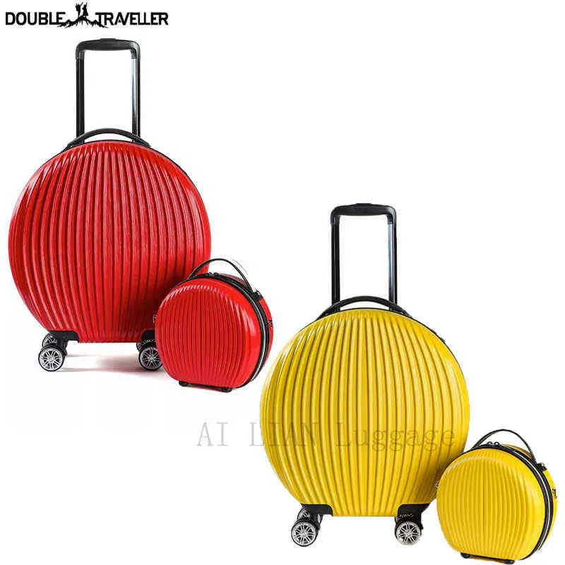 Valise à roulettes étrange avec étui à cosmétiques arrondi Trolley sac à bagages ensemble femmes roue et sac à main enfants cadeau J220708 J220708