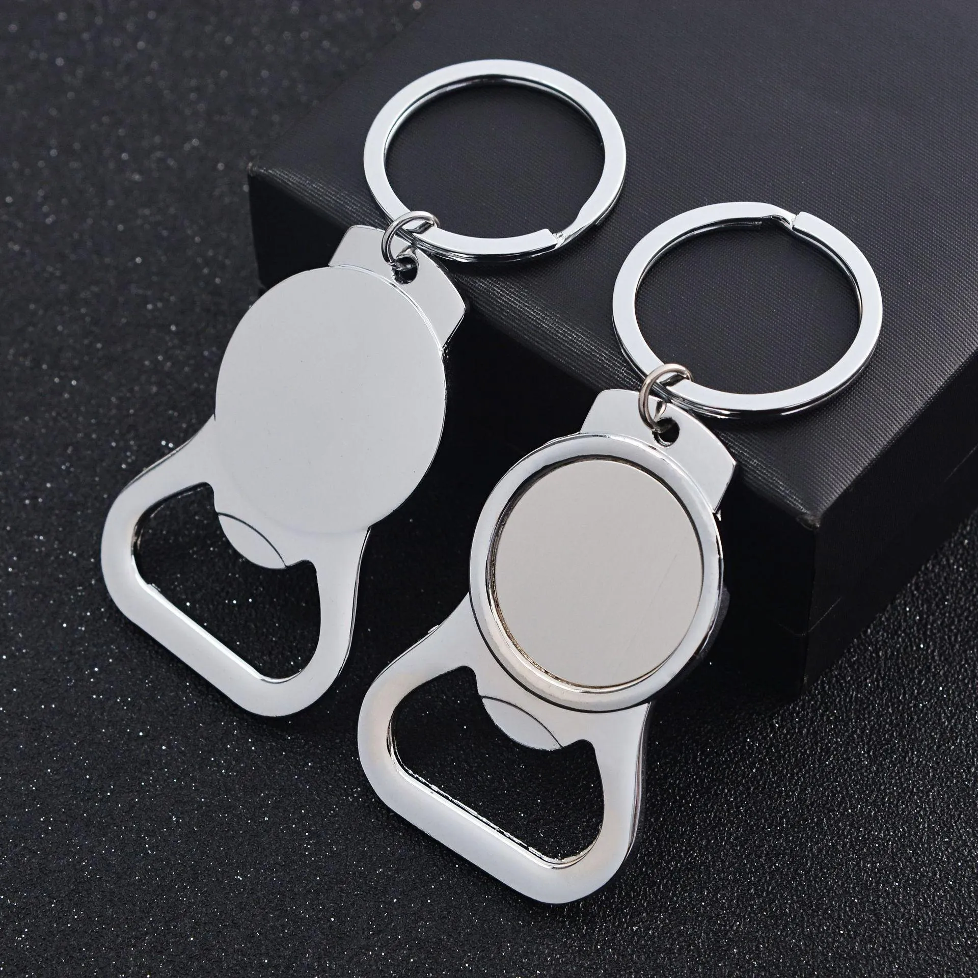 Sublimation Blank Beer Bottle Opener Keychain Metal Heat Transfer Corkscrew Key Ring Household Kitchen Tool k1076