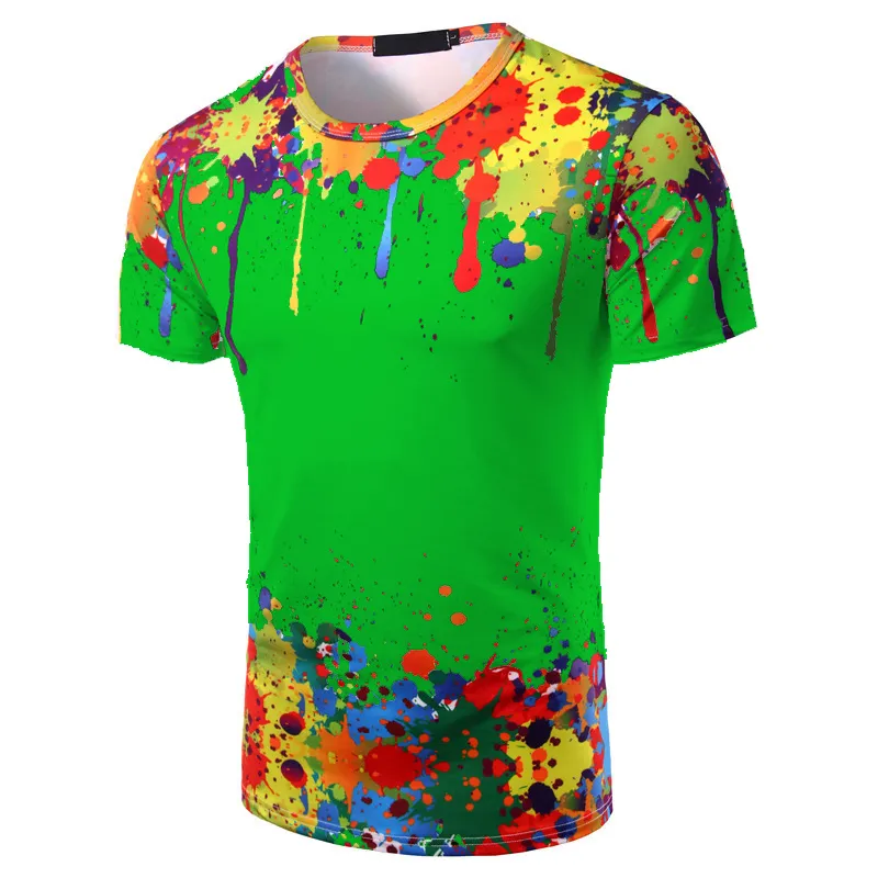 Stora höga mäns t-shirts plus tees polos anpassade stänk av färgstil överdimensionerad 3D-tryckning grafisk t-shirt andningsbar rund krage kort hylsa för män eller kvinnor