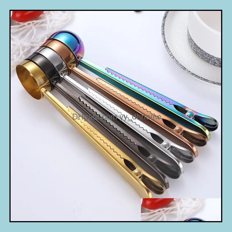 5 colors coffee scoops measure spoons stainless steel 430 bake spoons with clip kitchen measuring tools sn3735