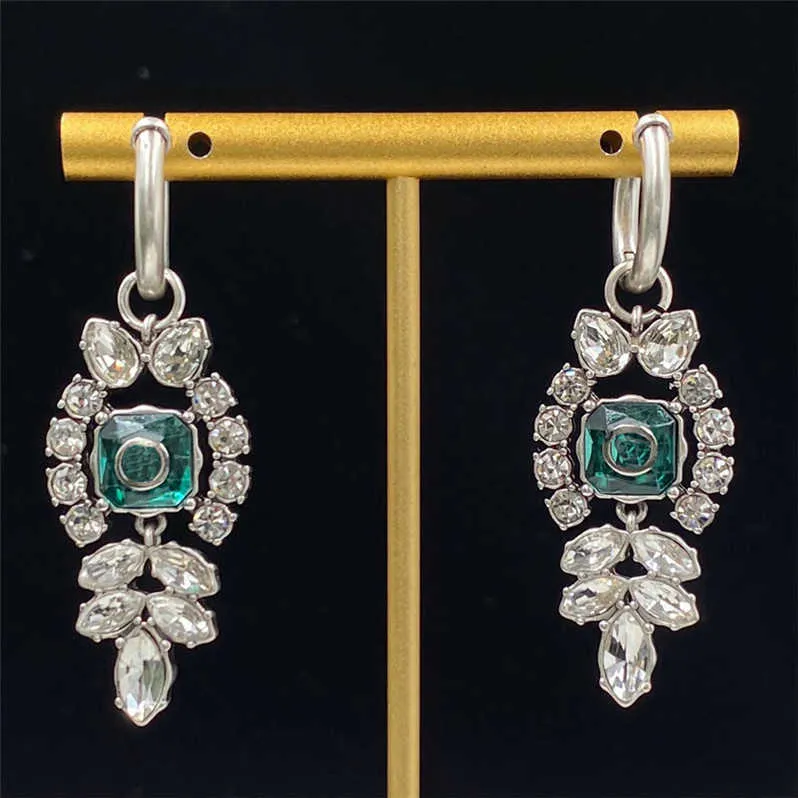 Luxury Gem Letter Charm Earrings Dinner Party Show Earndrops Ladies Emerald Crystal Pendant Studs With Present Box