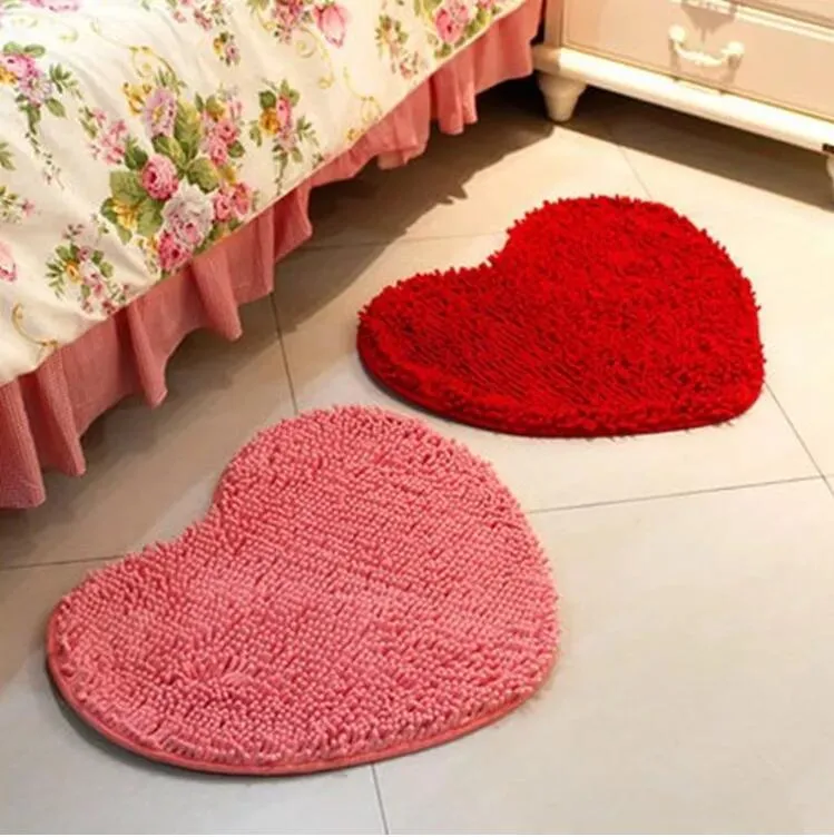Carpets 40*50cm Soft Anti-Slip Super Absorbent Plush Microfiber Love Shaped Bath Mat Carpet Chenille Inventory Wholesale