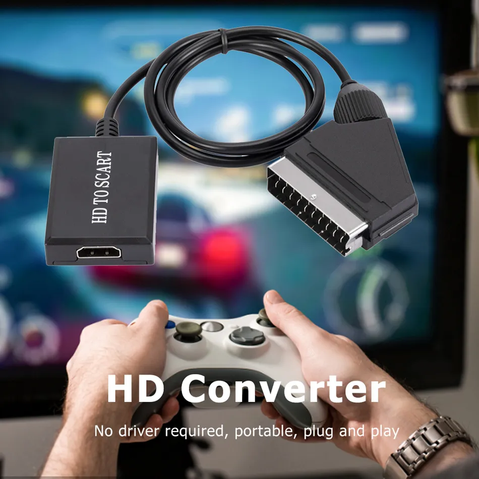 HDMI-compatible to SCART Converter Portable Plug and Play High Resolution  HDMI-compatible to SCART Adapter Cable for Compuer