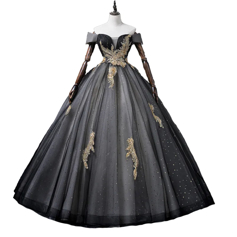 black and gold renaissance dress Renaissance Court Tudor dress costume in Black, Gold with 4 pieces by –  Matti's Millinery & Costumes main image 0