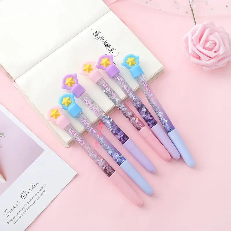 Neutral Pen Lovely Star Scepter Quicksand Creative Girl Magic Stick Stationery School Students Use 0.5mm Black Office Signature Examination Prize Pens