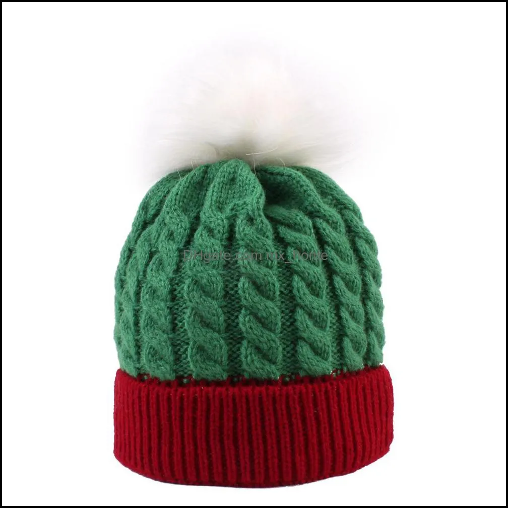 15659 new winter christmas children knitted hat baby warm hat faux fur ball kids hats