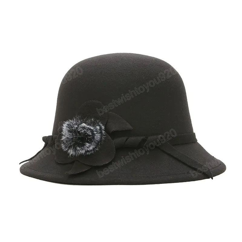 Winter Womens Wool Felt Fedora Hat Vintage Dome Bow Flower  display picture 3
