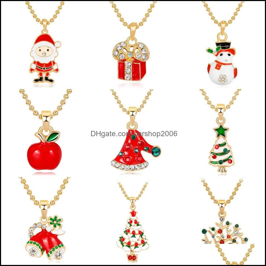 2021 new alloy necklace fashion christmas tree hat santa claus pendant necklaces wholesale