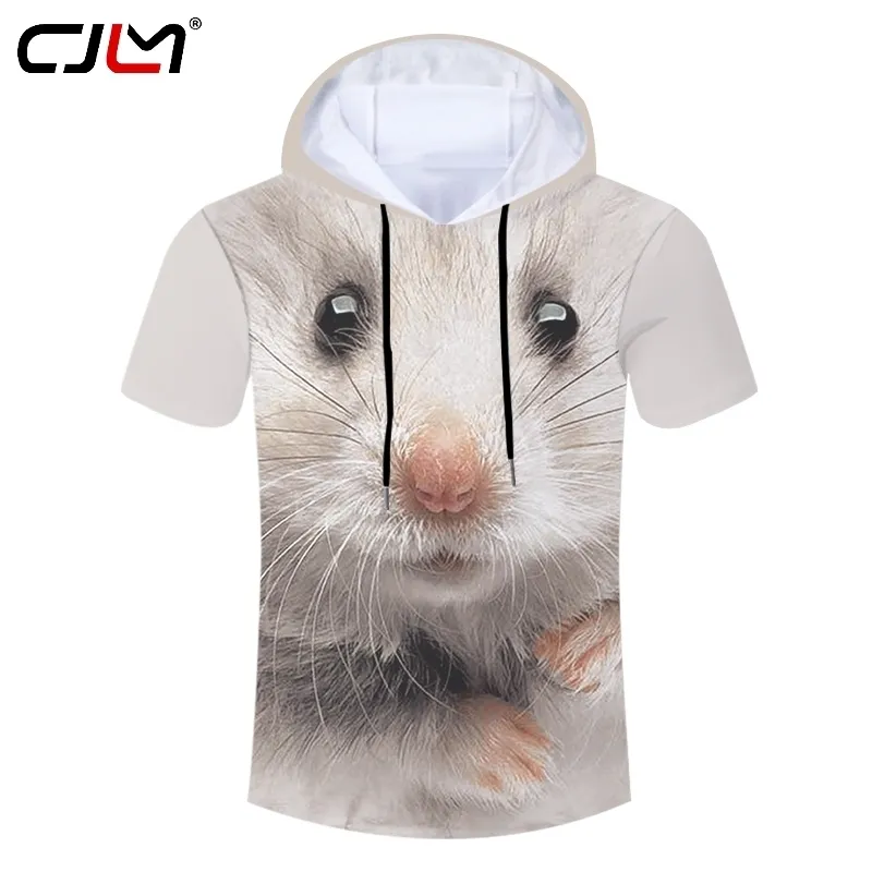 Мужские рубашки повседневные животные Белая мышь с капюшоном Футболка Drop Лето Китай 3D футболка Поставщики оптом 220623