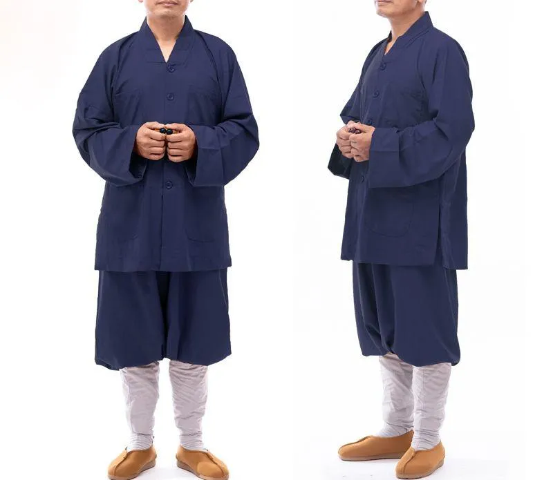 Ropa étnica unisex Springumn de algodón de alta calidad Zen Budista Shaolin Monje Uniformes Buda Trajes Azul/Gris/Amarillo