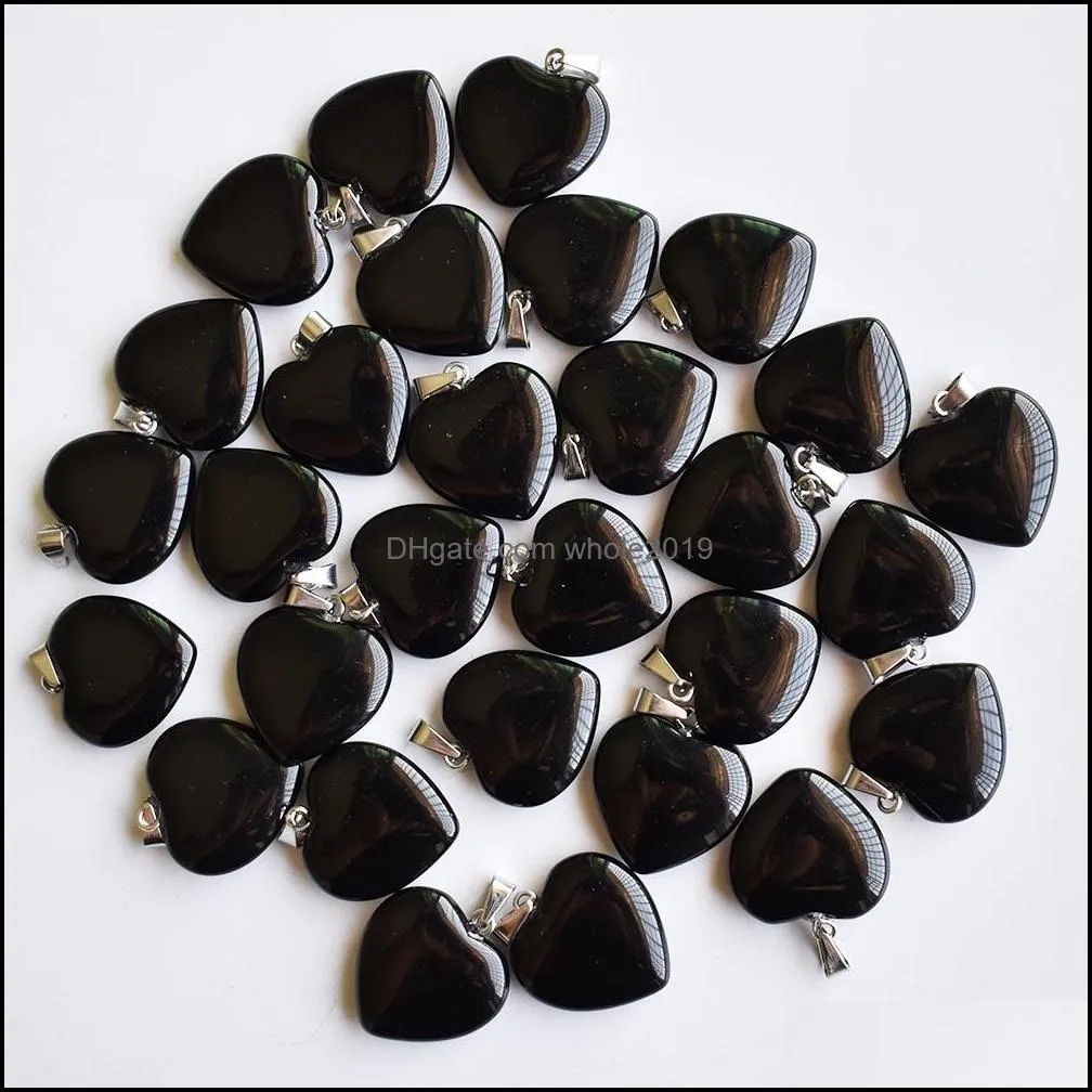 natural stone charms 20mm heart love black obsidian pendants chakras gem stone fit earrings necklace making assorted