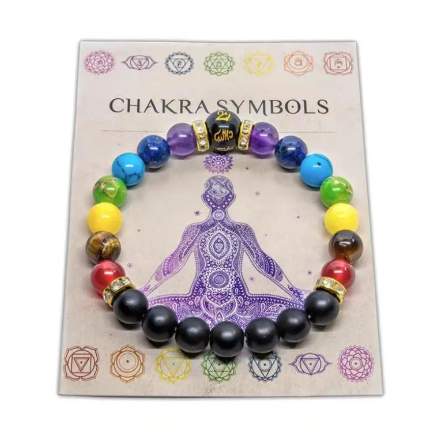 Bracelet 7 Chakra Strands avec carte de signification pour hommes femmes cristal naturel guérison anxiété bijoux Mandala Yoga méditation Bracelet cadeau