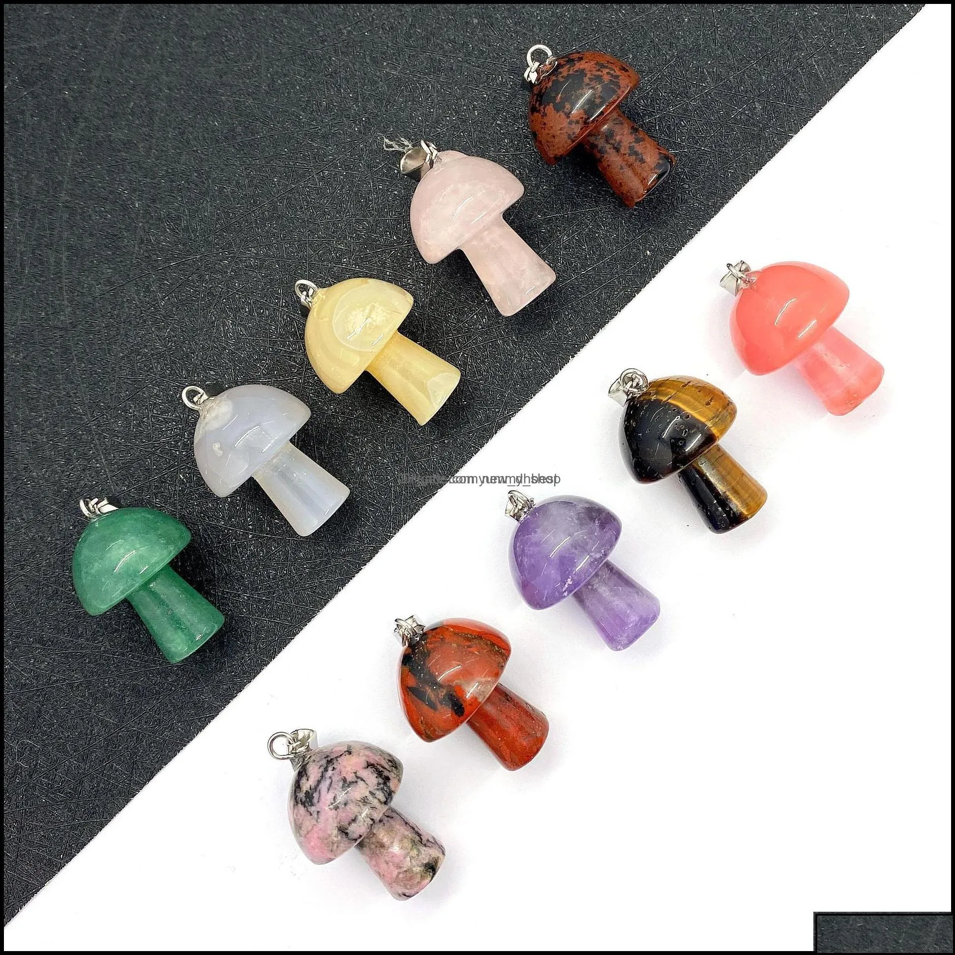 Charms Jewelry Findings Components Mix Natural Stone Quartz Crystal Amethyst Agates Aventurine Mushroom Pendant For Diy Making