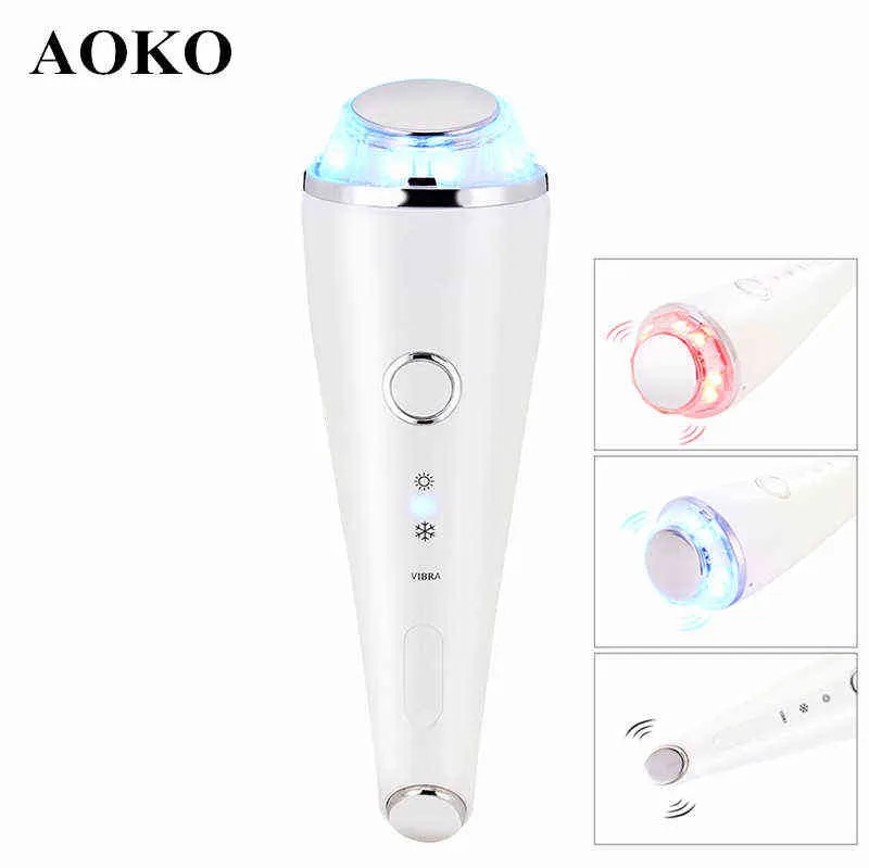 Aoko Facial Warm and Cooling Hammer LED Photon Therapy Beauty Machen Ultrasonic Vibration Massage Eye Skin Care Device 220512