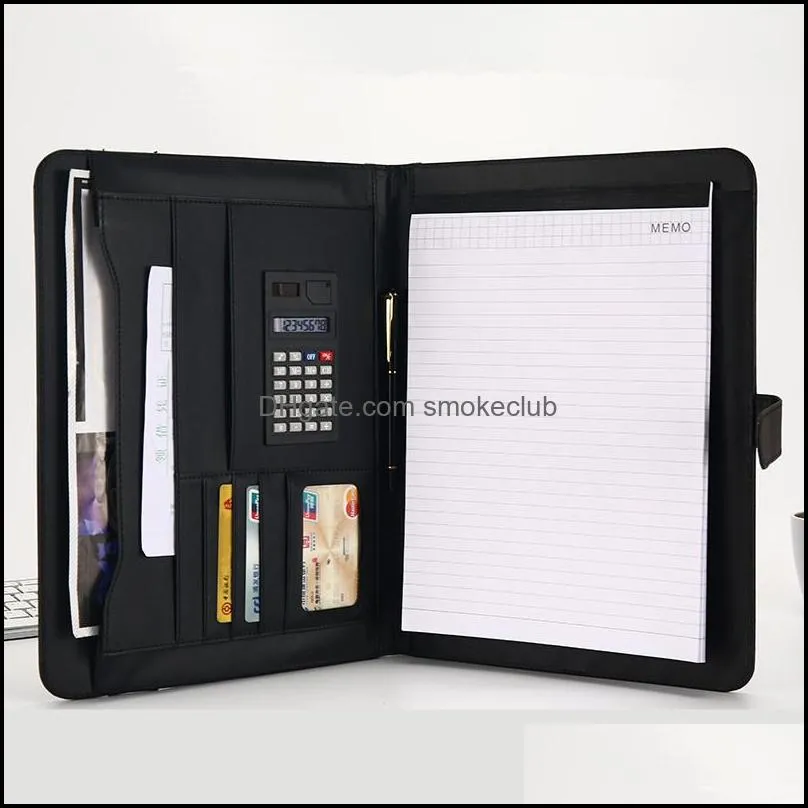 A4 File Organizer Portfolio Folder Document Bags PU Leather Notepad Multi-function Card Holder Pen File Clip Calculator Memo T200727