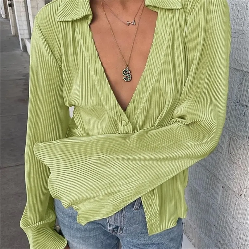 Bclout Green Vintage Sleeve Blouseカジュアルな特大のシングル胸の女性サマーパンツセット2ピースアウトフィット女性220509